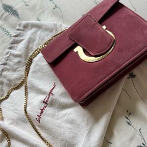 Salvatore Ferragamo Pink Clutch with Gold Accents